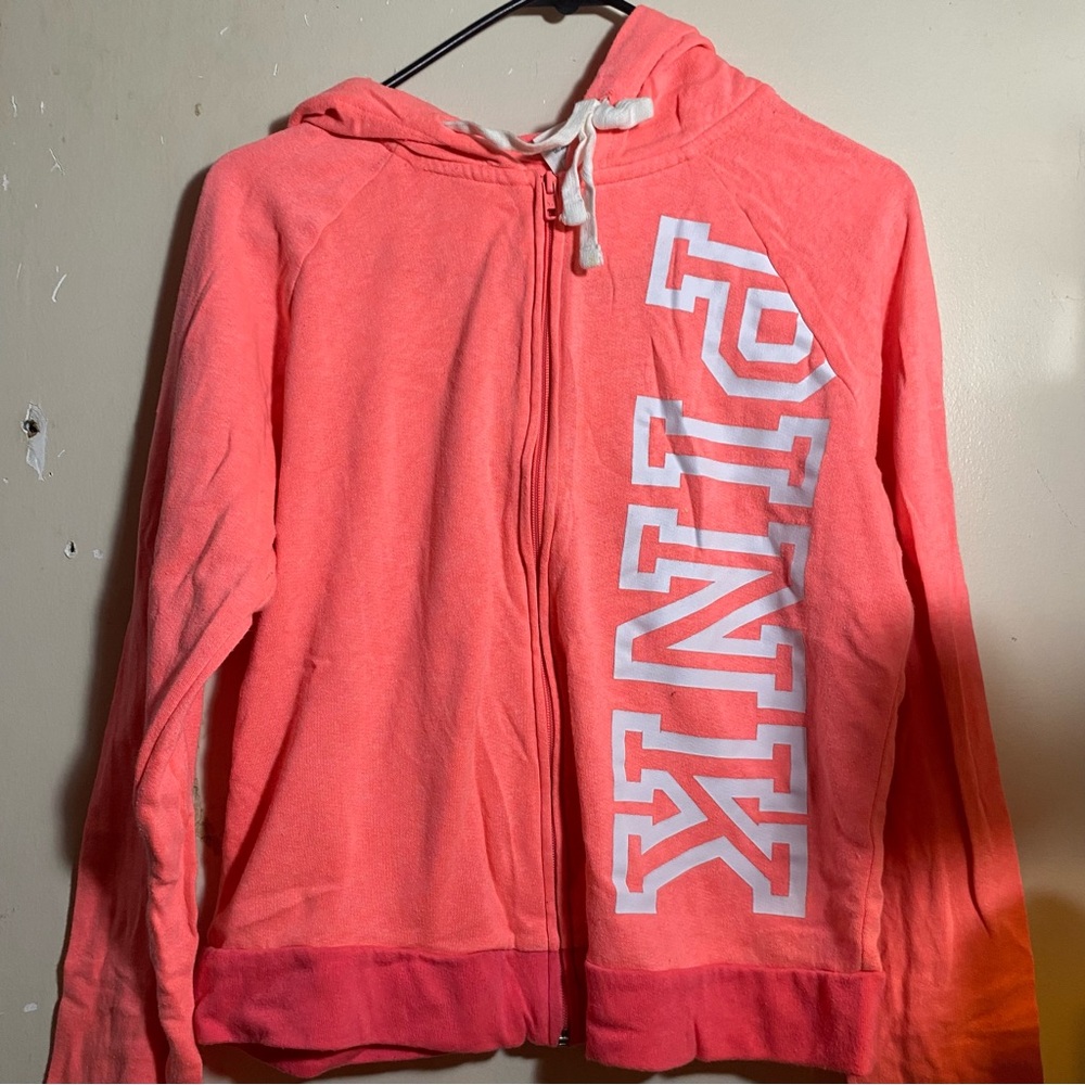 PINK Victoria's Secret Coral Pink Zip Hoodie with White Logo